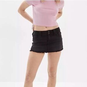 NWT American Eagle Black Denim Distressed Low Rise Mini Skirt Size 14 32W